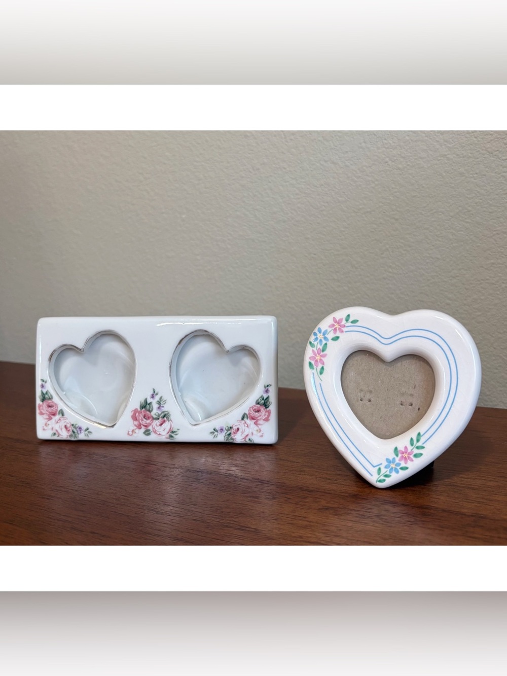Vintage Ceramic Heart Mini Picture Frames Set Of 2